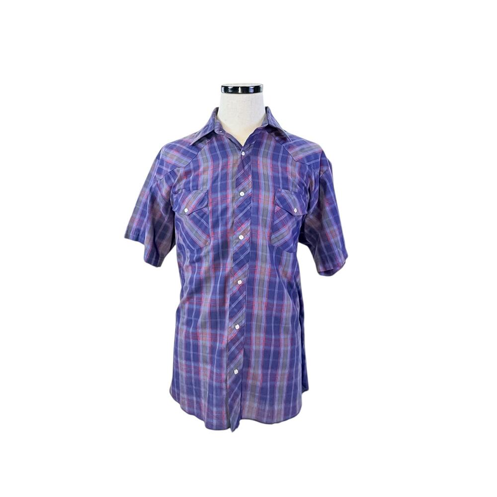 Wrangler XL Blue & Red Plaid Pearl Snap Western Shirt